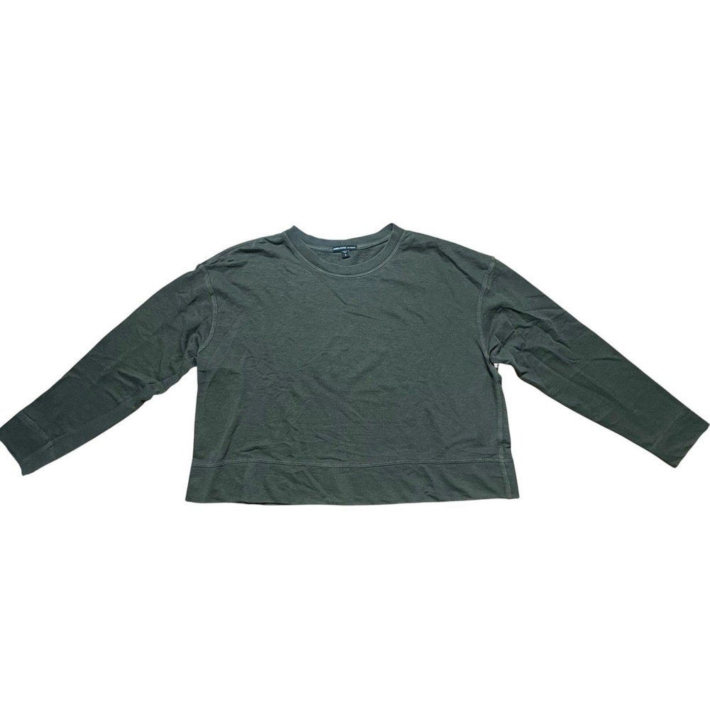 James Perse Army Green Cropped Crewneck Sweatshirt Size 3 (L) Made In USA Soft